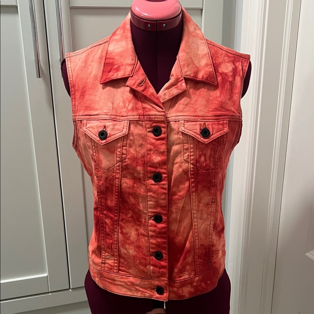 Rare MAVI "Jodi" 616 Denim Jean Basic Vest Pink Tie-Dye Cotton Adjustable Size M